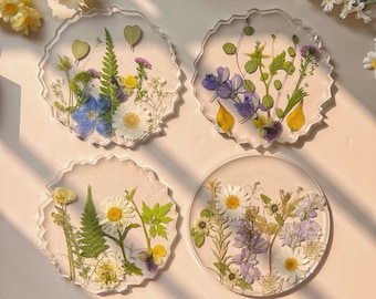 Natural Flowers Coasters,Colorful Pressed Real Flowers Outdoor Coasters,Custom Wedding Birthday Christmas Gifts Table Decor,Wildflowers Art