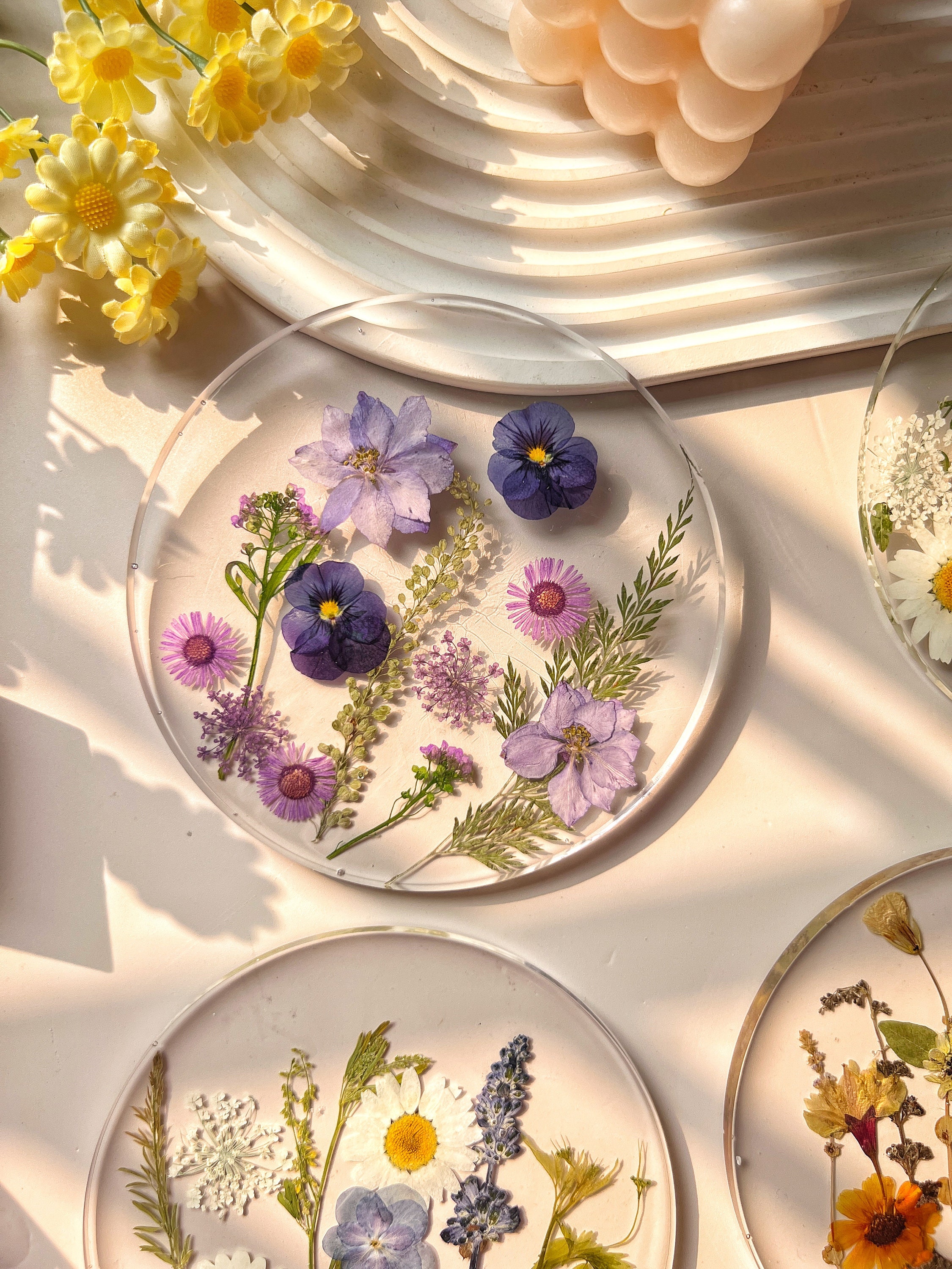Natural Flowers Coasters,Colorful Pressed Real Flowers Outdoor Coasters,Custom Wedding Birthday Christmas Gifts Table Decor,Wildflowers Art