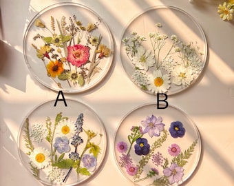 Natural Flowers Coasters,Colorful Pressed Real Flowers Outdoor Coasters,Custom Wedding Birthday Christmas Gifts Table Decor,Wildflowers Art