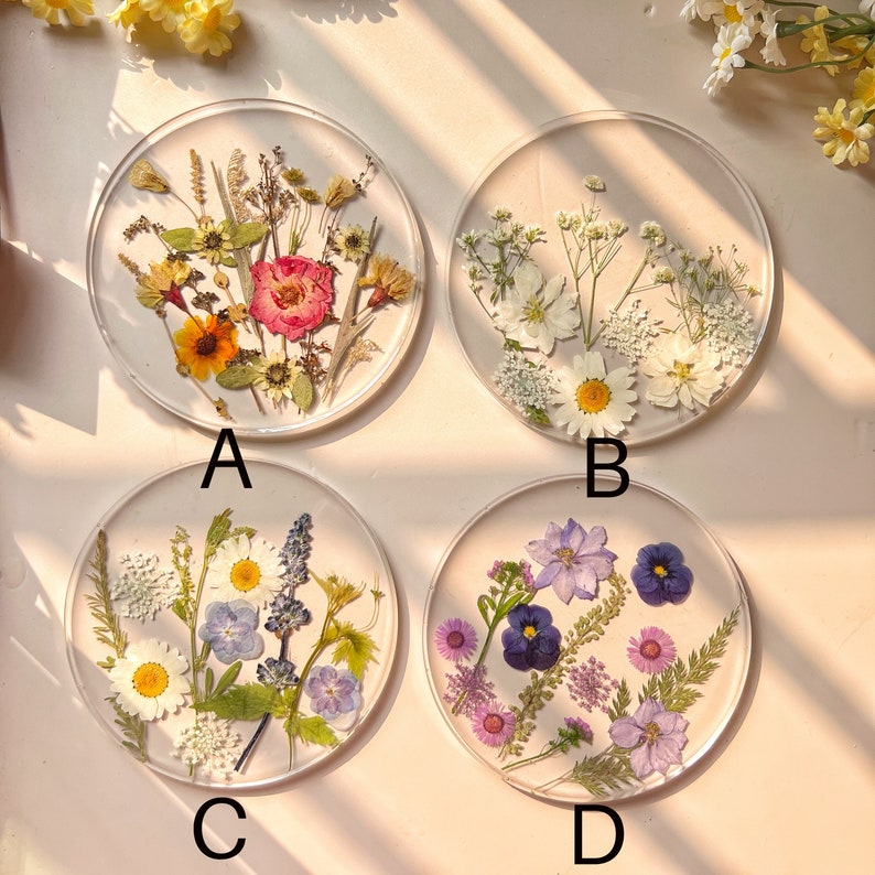 Natural Flowers Coasters,Colorful Pressed Real Flowers Outdoor Coasters,Custom Wedding Birthday Christmas Gifts Table Decor,Wildflowers Art