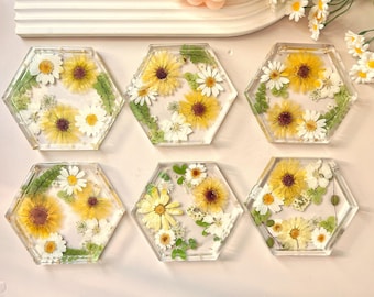 Natural Flowers Coasters,Colorful Pressed Real Flowers Outdoor Coasters,Custom Wedding Birthday Christmas Gifts Table Decor,Wildflowers Art