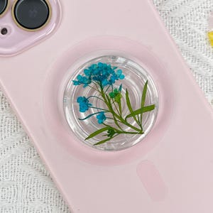 Natural Dried Flowers Phone Grip,Transparent Folding Phone Holder,Pressed Dried Flowers Phone Accessories,Phone Charms,Floral Phone Support