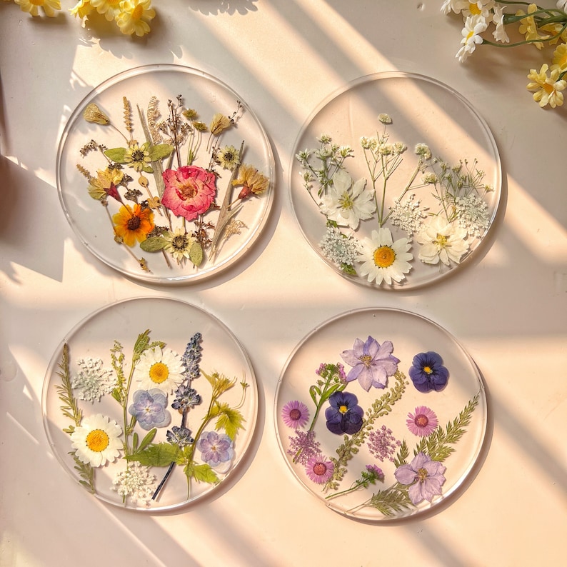 Natural Flowers Coasters,Colorful Pressed Real Flowers Outdoor Coasters,Custom Wedding Birthday Christmas Gifts Table Decor,Wildflowers Art