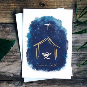 Bethlehem Weihnachtskarte Printable | Frieden auf Erden Weihnachtskarten | Digitaler Download | Religiöse Weihnachtskarten | Heilige Familie Karte