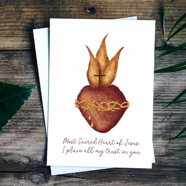 Sacred Heart Card Printable | Sacred Heart of Jesus Digital Download | Catholic Religious Greeting Card | Religious Encouragement Cards