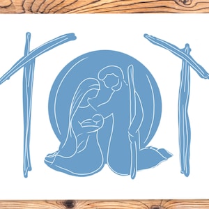 Tarjeta de Navidad de Natividad Imprimible / Azul Claro / Descarga Digital / Tarjetas de Navidad Religiosas / GloryAndGoodness / Tarjeta de la Sagrada Familia / Jesús