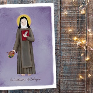 St Catherine of Bologna Printable Greeting Card | Patron Saint of Artists | Catholic Nun Card | Saint Catherine of Bologna | Girl Saint card