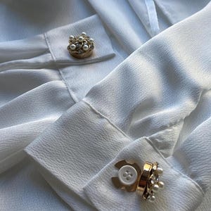 White Pearl Button Cover Cufflinks, Women Gold Color Cuff links, Gifts for Women Men Her Him Jewellery, Jewelry for Wedding Groomsmen Bride