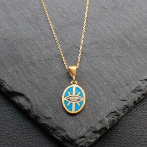 3 Colors Gold Evil Eye Necklace by 925 Sterling Silver, Natural Stone Protection Necklace, Gift For Her,Jewelry For Women,Third Eye Necklace