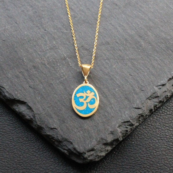 3 Colors Gold Ohm Necklace by 925 Sterling Silver, Om Natural Stone Necklace, Gift For Her,Jewelry For Women, Yoga Symbol Jewellery