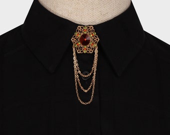 Handmade Gold Shirt Button Cover Chain Brooch, Button Pin, Shirt Jewelry for Women, Collar Brooch, Shirt Pin