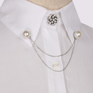 White Pearl Silver Color Shirt Lapel Pin, Jacket Brooch Clip, Collar Brooches,Gift for Women Men Jewellery, Jewelry for Wedding Grooms Bride