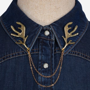 Deer Antler Horn Gold/Silver Color Shirt Collar Chain Brooch, Collar Clip, Collar Pin, Lapel Pin, wedding groomsmen gifts