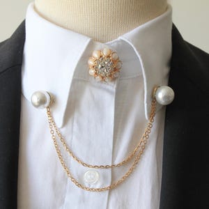 White Pearl Gold Color Shirt Lapel Pin, Jacket Brooch Clip, Collar Brooches,Gift for Women Men Jewellery, Jewelry for Wedding Grooms Bride
