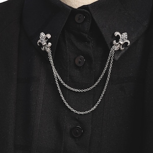 Fleur de Lis Brooch/Jewelry Silver Shirt Collar Chain Brooch, Collar Clip, Collar Pin, Lapel Pin, Gifts for her women lady mom girlfriend