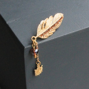 Feather Silver / Gold Shirt Collar Chain Brooch, Collar Clip, Aigrette Collar Pin, Lapel Pin