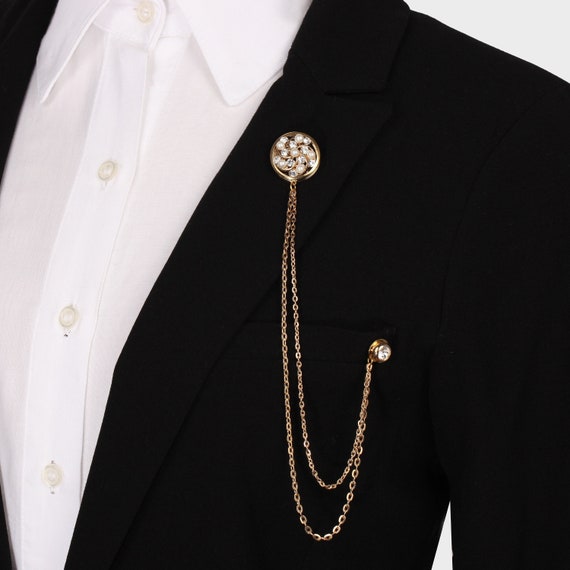 White Pearl Gold Color Jacket Lapel Pin, Lapel Brooch Clip, Collar Brooches, Gift for Women Men Jewellery, Jewelry for Wedding Grooms Bride