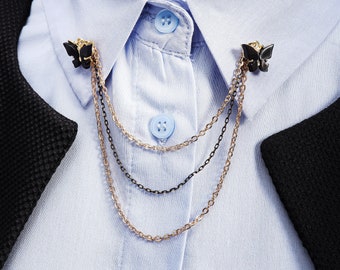 Butterfly Shirt Collar Chain Pin, Collar Brooch, Lapel Pin, Women Jewelry, Gifts for Woman Wife Her Mom Bride