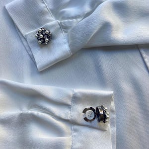 White Pearl Button Cover Cufflinks, Women Silver Color Cuff links, Gifts for Women Men Her Him Jewellery,Jewelry for Wedding Groomsmen Bride