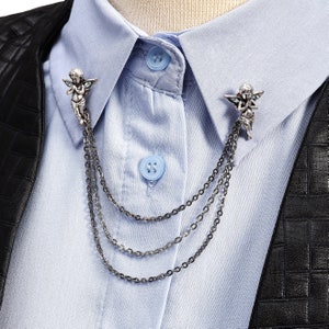 Silver Baby Angel Shirt Collar Chain Pin, Collar Clip, Collar Brooch, Lapel Pin, Baby Eros Angel Brooch, Cherub Cherubim Jewellery