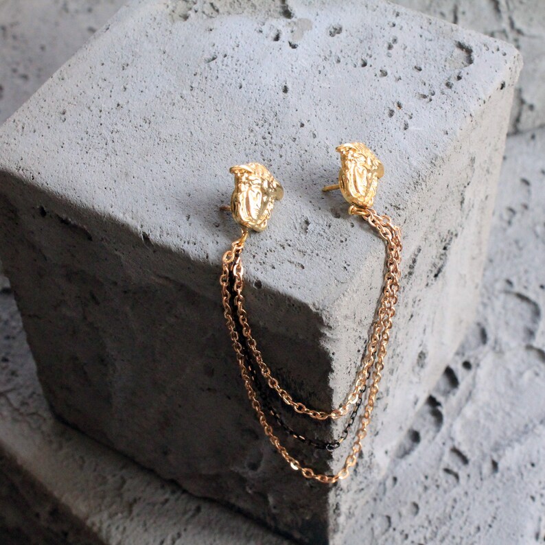 Silver & Gold Medusa Shirt Collar Chain Brooch and Button Etsy