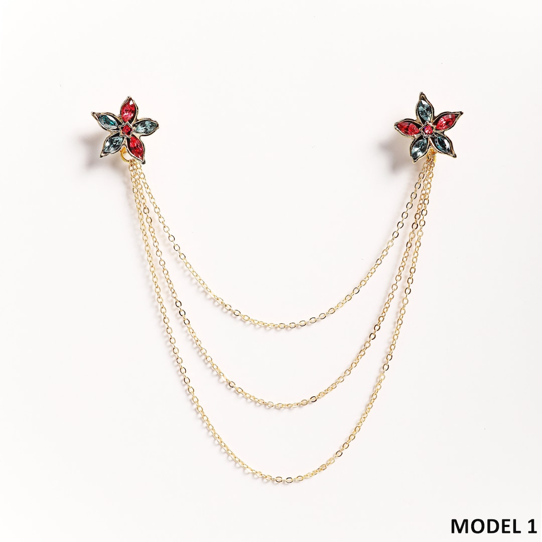 Flower Goldsilver Shirt Collar Chain Pin, Collar Brooch, Jacket Lapel