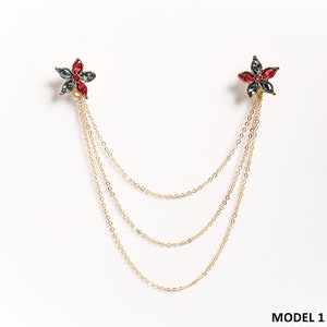 Flower Gold-Silver Shirt Collar Chain Pin, Collar Brooch, Jacket Lapel Pin, Women Men Jewelry, Gifts for Woman Wife Her Mom Bride Groomsmen