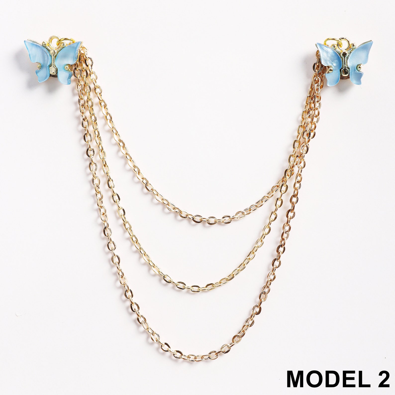 Butterfly Gold Shirt Collar Chain Pin, Jacket Lapel Pin Brooch, Women