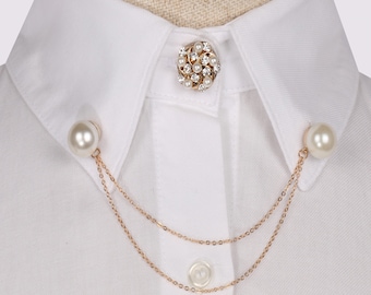 Épinglette de chemise couleur or blanc nacré, pince pour veste, broches de col, cadeau pour femme homme, bijoux pour mariage, mariés