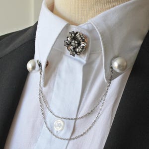 White Pearl Silver Color Shirt Lapel Pin, Jacket Brooch Clip, Collar Brooches,Gift for Women Men Jewellery, Jewelry for Wedding Grooms Bride