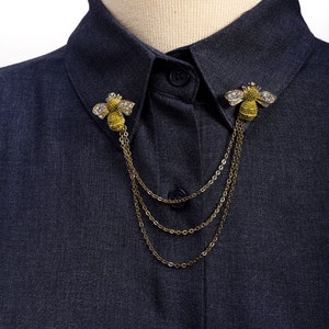 Broche de cadena de cuello de camisa de abeja dorada, clip de cuello, pasador de cuello, pasador de solapa, joyas para mujeres, regalos para su esposa novia mamá