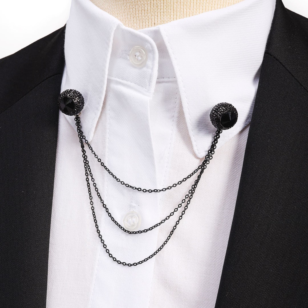 Black Shirt Collar Chain Brooch, Collar Clip, Collar Pin, Lapel Pin