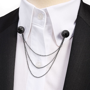 Black Shirt Collar Chain Brooch, Collar Clip, Collar Pin, Lapel Pin, Gift for Women Men Jewellery,