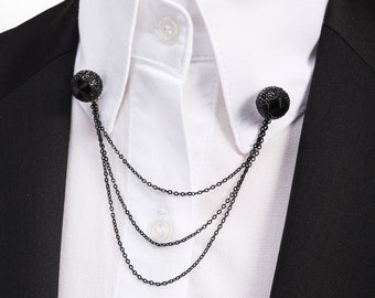 Svart skjortkragekedja brosch, kragklämma, kragnål, kavajnål, present till kvinnor och män smycken,
