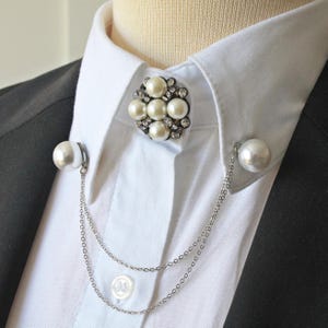 White Pearl Silver Color Shirt Lapel Pin, Jacket Brooch Clip, Collar Brooches,Gift for Women Men Jewellery, Jewelry for Wedding Grooms Bride