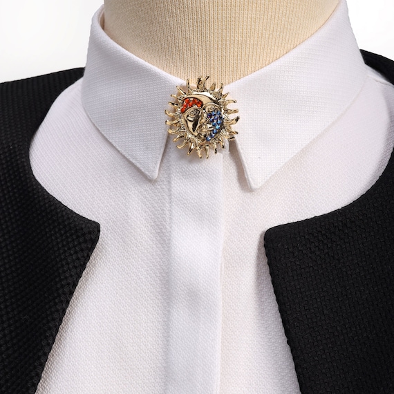Sun and Moon Silver gold Handmade Shirt Button Cover Brooch