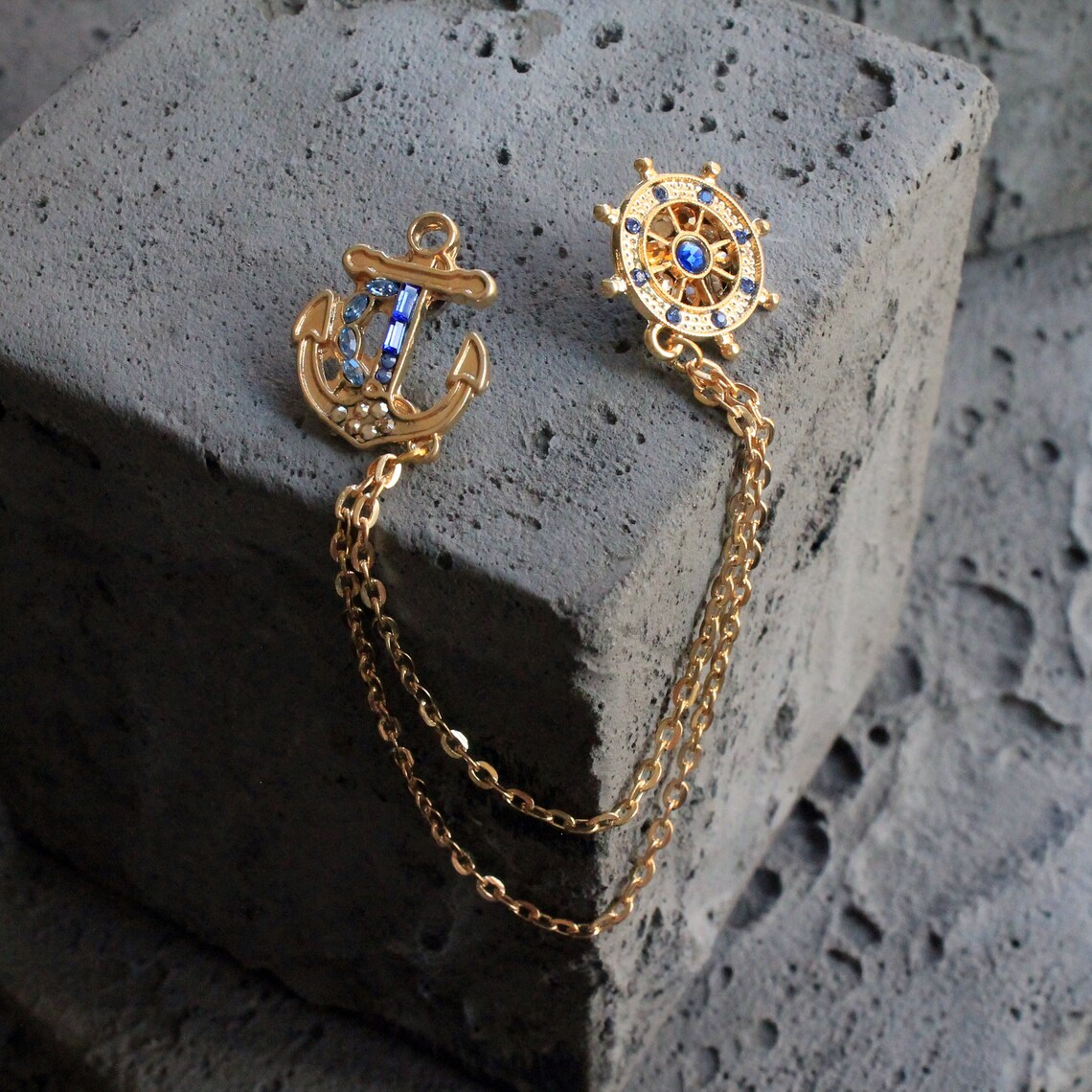 Gold Anchor Rudder Shirt Collar Chain Brooch Collar Clip - Etsy