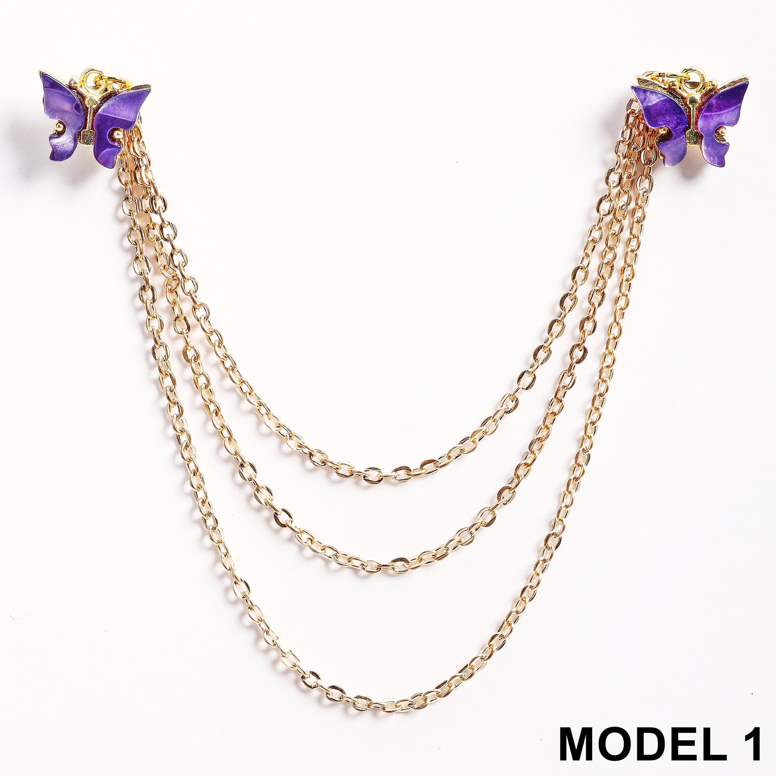 Butterfly Gold Shirt Collar Chain Pin, Jacket Lapel Pin Brooch, Women