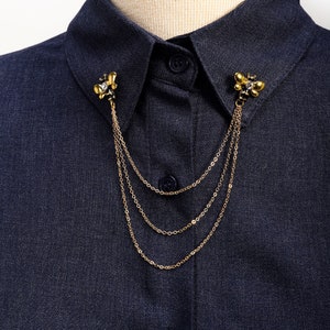 Broche de cadena de cuello de camisa de abeja dorada, clip de cuello, pasador de cuello, pasador de solapa, joyas para mujeres