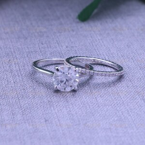 2.10 CT Round Cut Moissanite Engagement Ring Set, Round Solitaire Diamond Bridal Ring Set, Moissanite Solitaire Ring, Moissanite Wedding Set