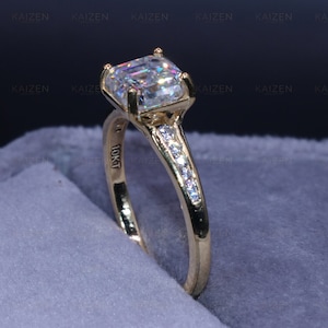 2.00CT Asscher Cut Moissanite Ring 14K Yellow Gold Solitaire Ring,Diamond Ring, Wedding Ring, Promise Ring, Engagement Ring,Anniversary Gift