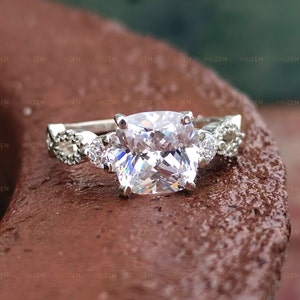 2.50CT Cushion Cut 14KT White Gold Moissanite Ring,Hidden Halo Promise Ring, Anniversary Gift, Bridal Ring, Daily Ring