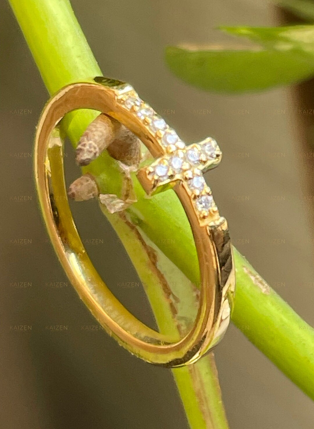 Christian Cross Ring / 14K Solid Gold Sideways Ring / Religious Ring ...