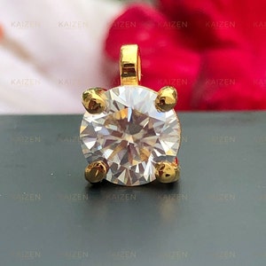 8 MM Round Moissanite 14K Yellow gold Pendant ,Art Deco Moissanite diamond Pendant,Women&#39;s Pendant/Anniversary Gift/Delicate Christmas gift.