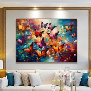 Original Colorful Butterfly Oil Painting On Canvas 3D Original Butterfly Flower Painting Minimalist Abstract Butterfly Textured ArtWall Art