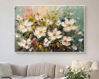 Original Modern Blooming Floral Landscape Acrylic Painting Large Original Abstract White Floral Landscape Painting Abstract Floral Wall Art