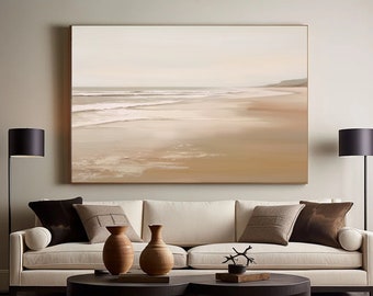 Large 3D Textured Beige Minimalist Painting Beach Ocean Waves Abstract Painting Modern Landscape Painting Art  Landscape Abstract Painting