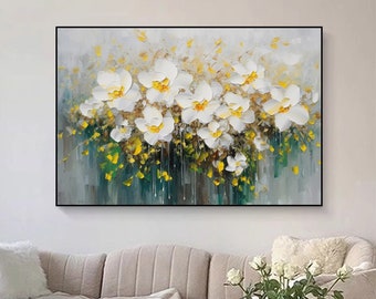 Large Original Flower Painting On Canvas Original Texture White And Yellow Floral Painting Original Blooming Floral Painting FlowerWall Art