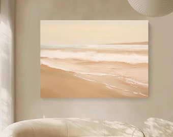 Large Beige White 3D Ocean Wave Abstract Painting Beach Texture Painting Beige Ocean Wave Textured Canvas Wall Art Home Decor  Wave Wall Art