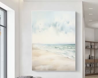 Large Original Blue Ocean Seascape Oil Painting Sea Textured Sky Landscape Art Abstract Blue Ocean Painting Sea Level Abstract Painting Gift